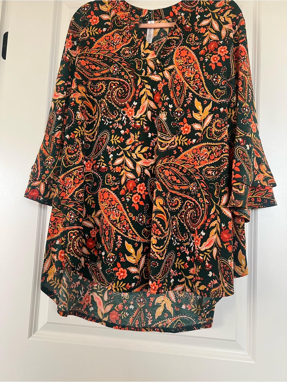 Dear Scarlett Flowy Paisley Tunic Top in Black and Orange